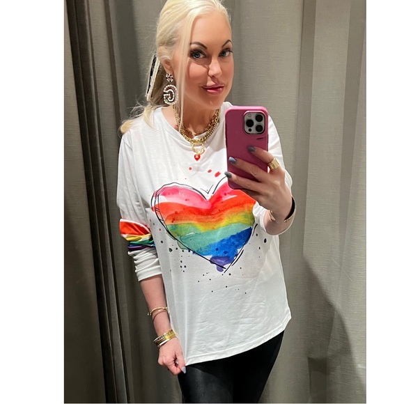 Multicolor Vibrant Striped Sleeve Graphic Long Sleeve Top - Picture 1 of 2